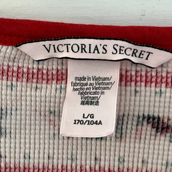 Victoria Secret Woman's Red/White Striped Plaid Thermal Pajama's Sz Lr - Picture 3 of 11